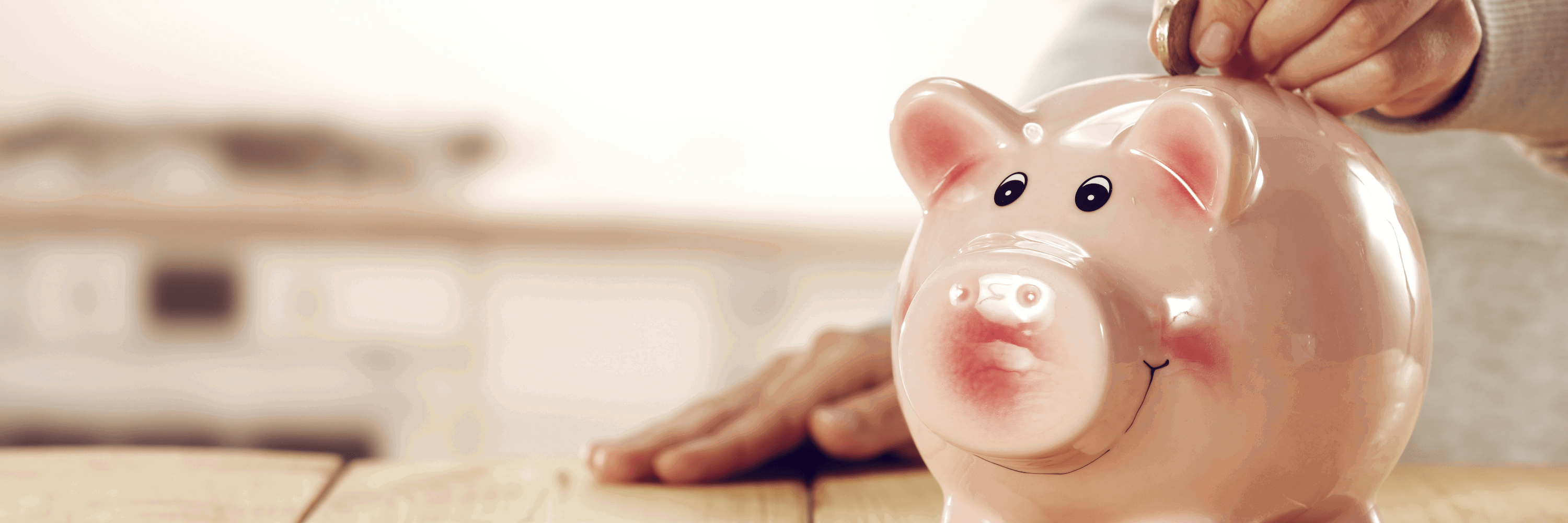 Someone putting money in a piggy bank